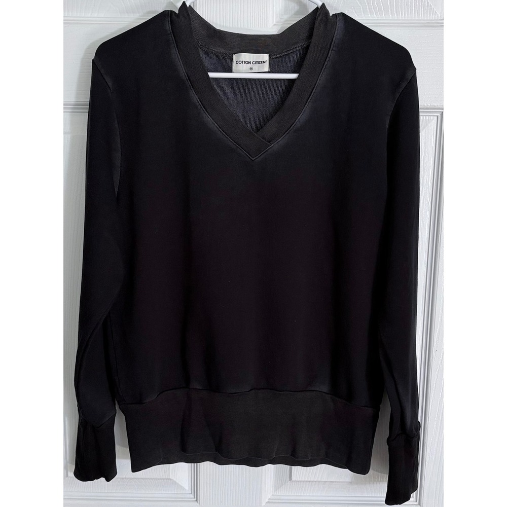 Cotton Citizen Milan V Neck Sweatshirt M Black Jet Vintage Long Sleeve Pullover